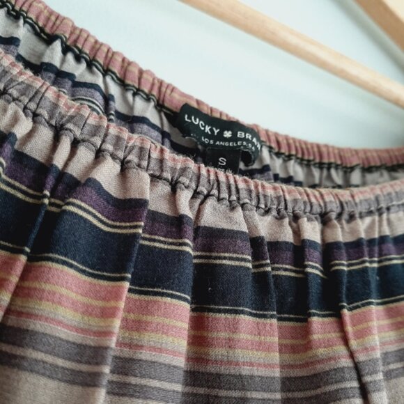 LUCKY BRAND Off-Shoulder Stripped Boho Folk Top Raw Hem Sz S Flawed - Picture 7 of 13